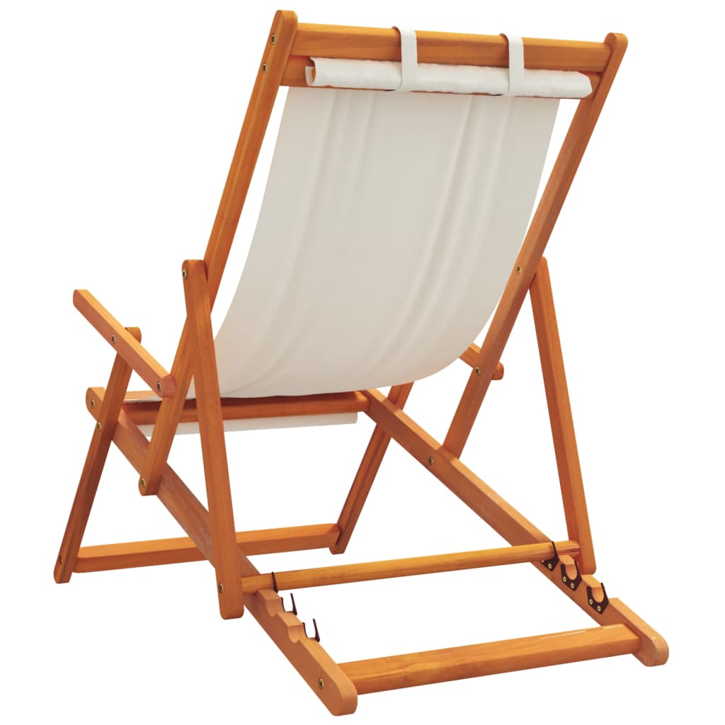 Cadeiras de praia dobráveis 2 pcs tecido cor creme