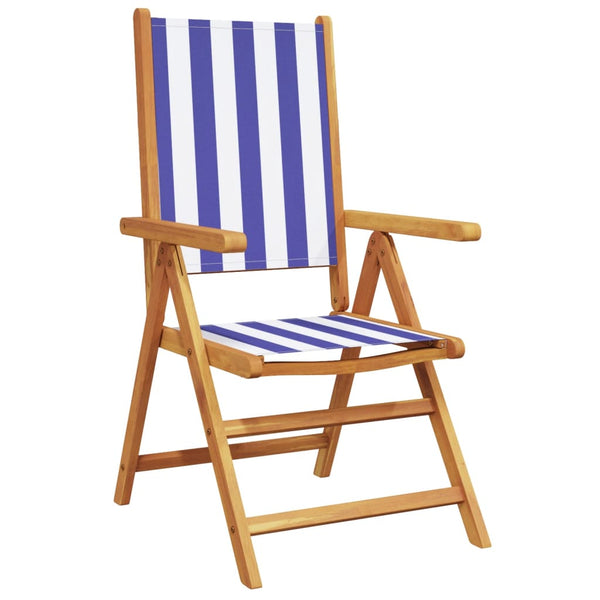 Cadeiras jardim reclin. 4 pcs tecido/madeira maciça azul branco