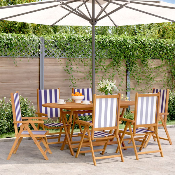 Cadeiras jardim reclin. 6 pcs tecido/madeira maciça azul branco