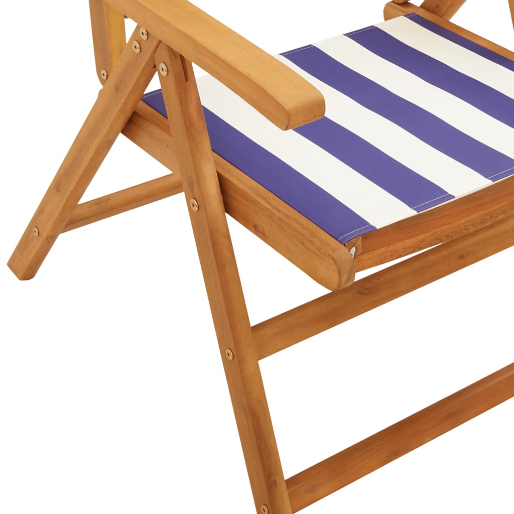 Cadeiras jardim reclin. 8 pcs tecido/madeira maciça azul branco