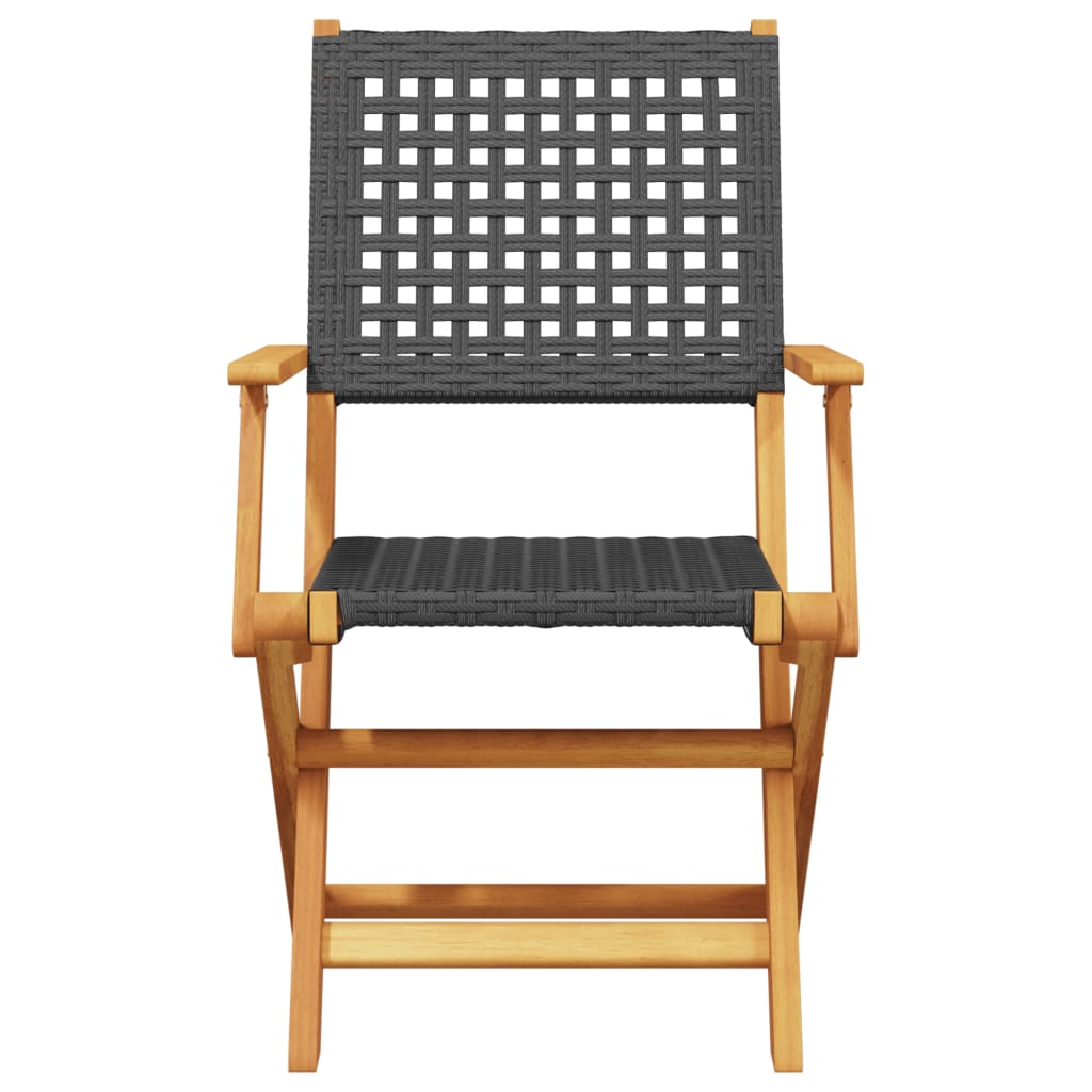 Cadeiras jardim dobráveis 6 pcs vime PE/madeira maciça preto