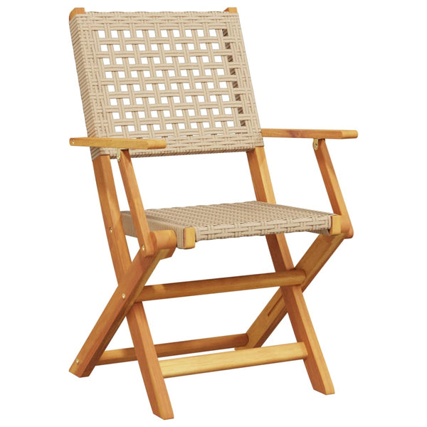 Cadeiras de jardim dobráveis 4 pcs vime PE/madeira maciça bege