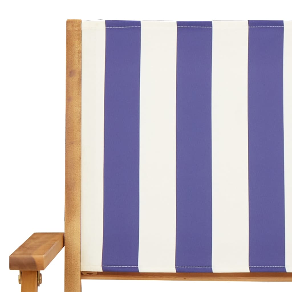 Cadeiras de jardim dobráveis 4 pcs tecido/madeira azul e branco