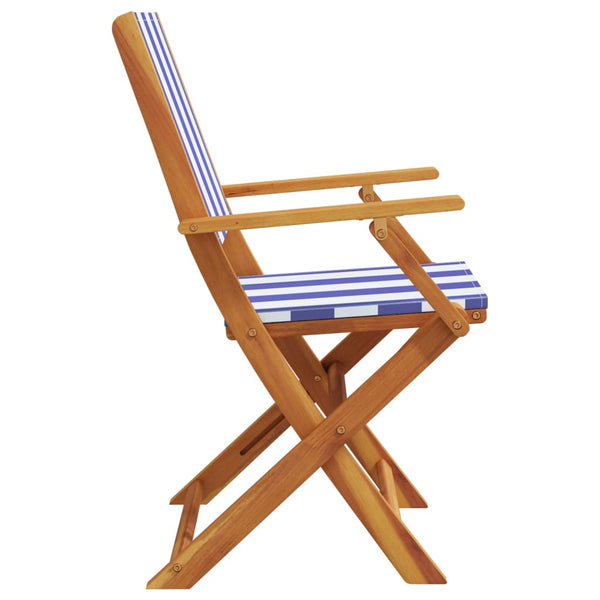 Cadeiras de jardim dobráveis 6 pcs tecido/madeira azul e branco