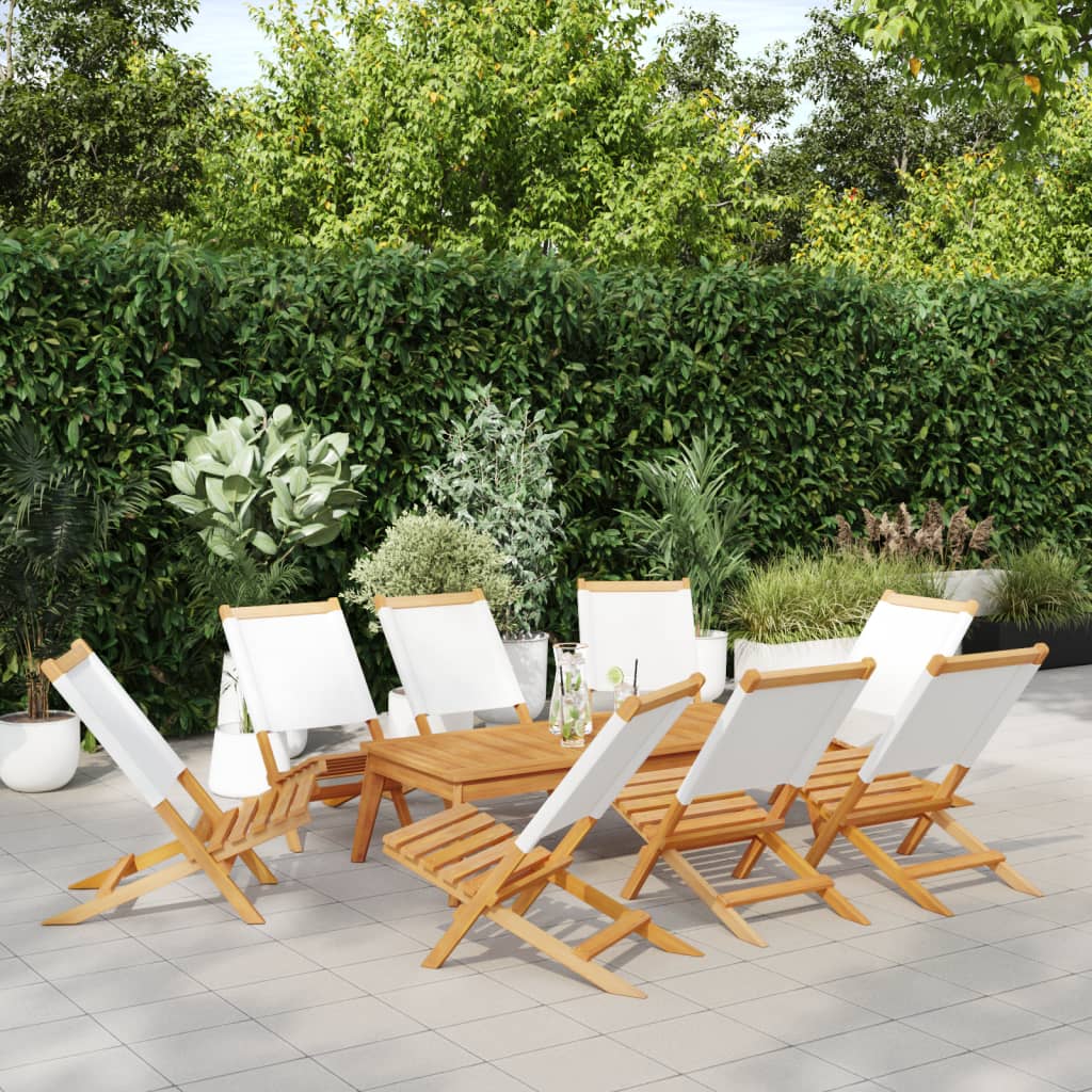 Cadeiras de jardim dobráveis 8 pcs tecido/madeira branco nata
