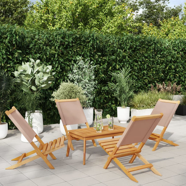 Cadeiras jardim dobráveis 4pcs tecido/madeira cinza-acastanhado