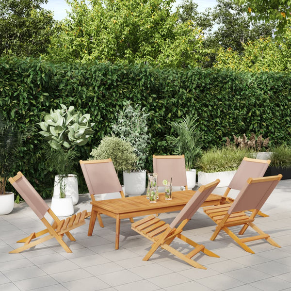 Cadeiras jardim dobráveis 6pcs tecido/madeira cinza-acastanhado