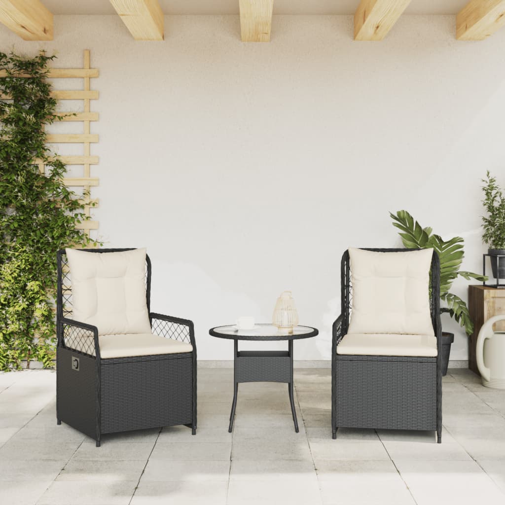 Cadeiras de jardim reclináveis 2pcs vime PE preto