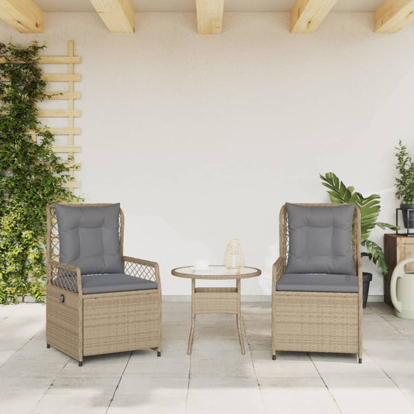 Cadeiras jardim reclináveis 2 pcs vime PE bege