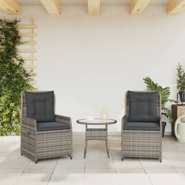 Cadeiras de jardim reclináveis 2pcs vime PE cinza