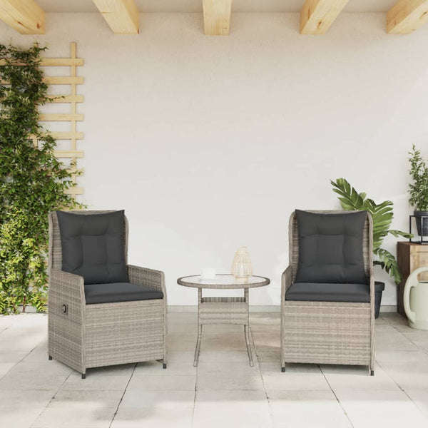Cadeiras jardim reclináveis 2 pcs vime PE cinzento-claro