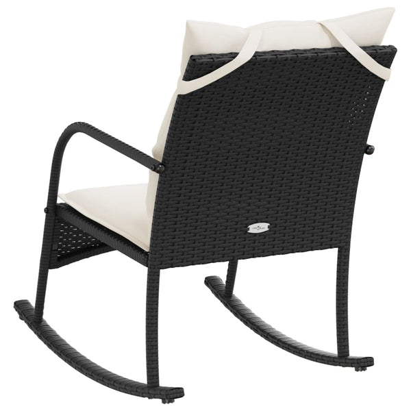 Cadeira de baloiço para jardim com almofadões vime PE preto