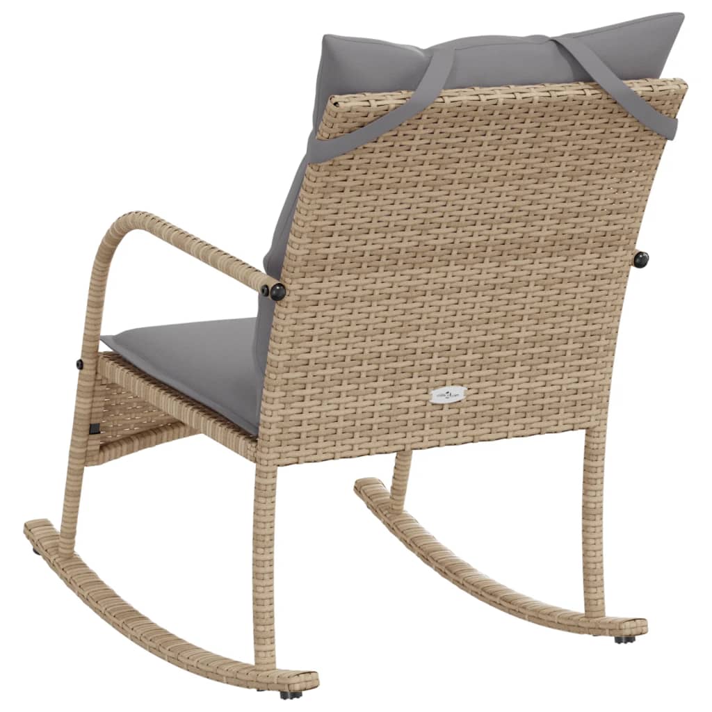 Cadeira de baloiço para jardim com almofadões vime PE bege