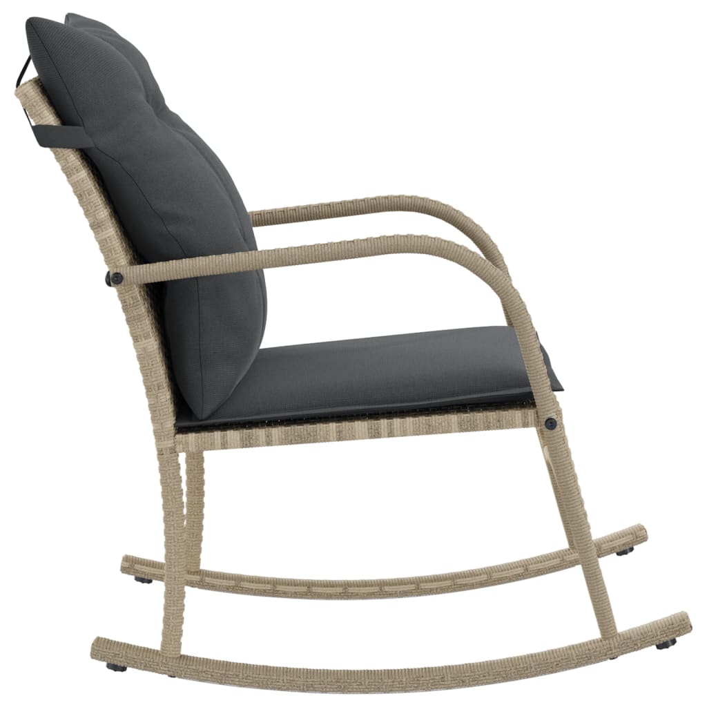 Cadeira de baloiço p/ jardim com almofadões vime PE cinza-claro