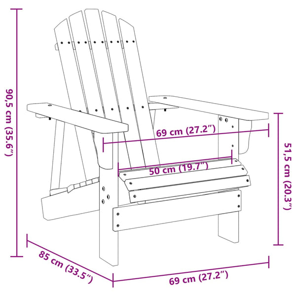 Cadeira adirondack 69x85x90,5 cm madeira de abeto maciça branco