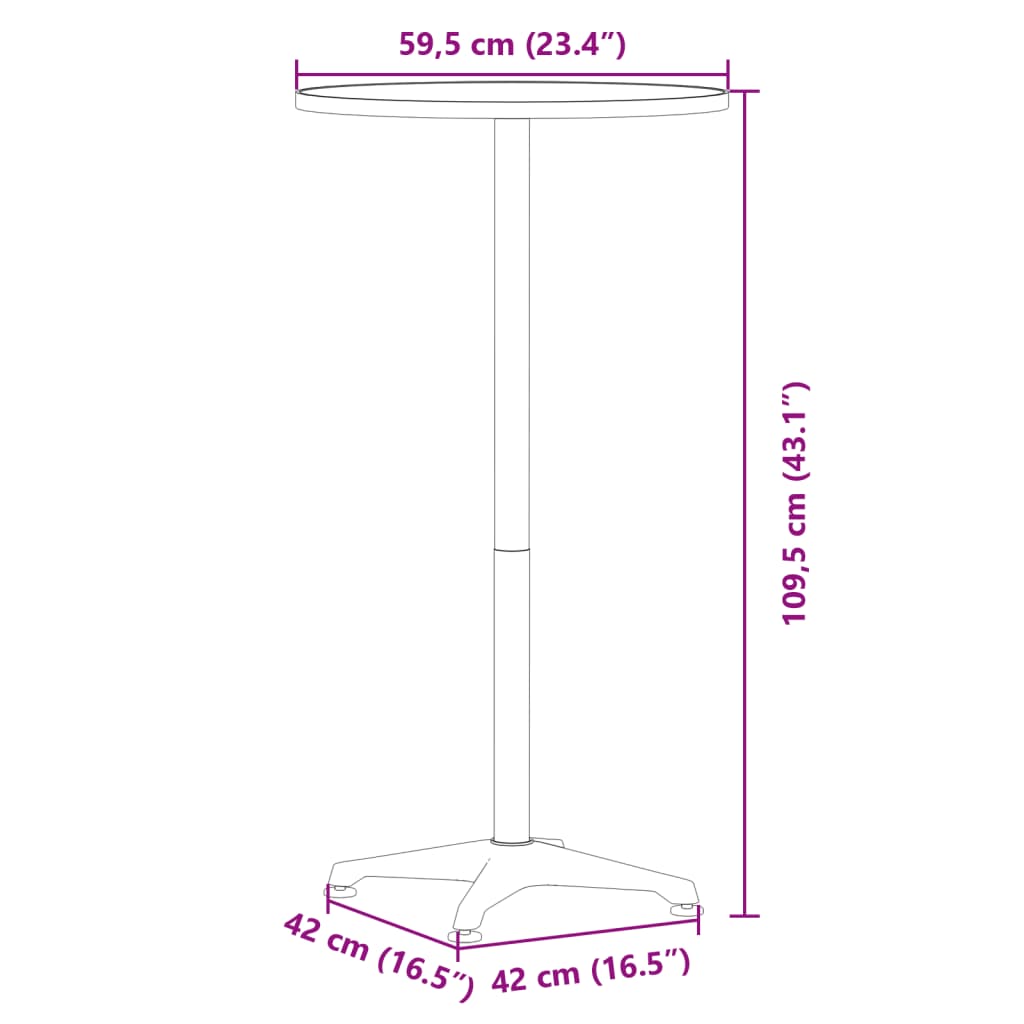 Mesa de bar com altura ajustável Ø59,5x70/109,5 cm alumínio