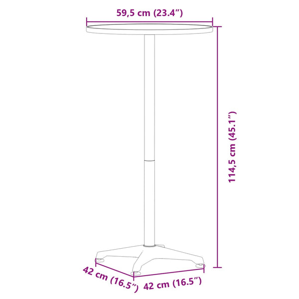 Mesa de bar com altura ajustável Ø59,5x70/114,5 cm alumínio