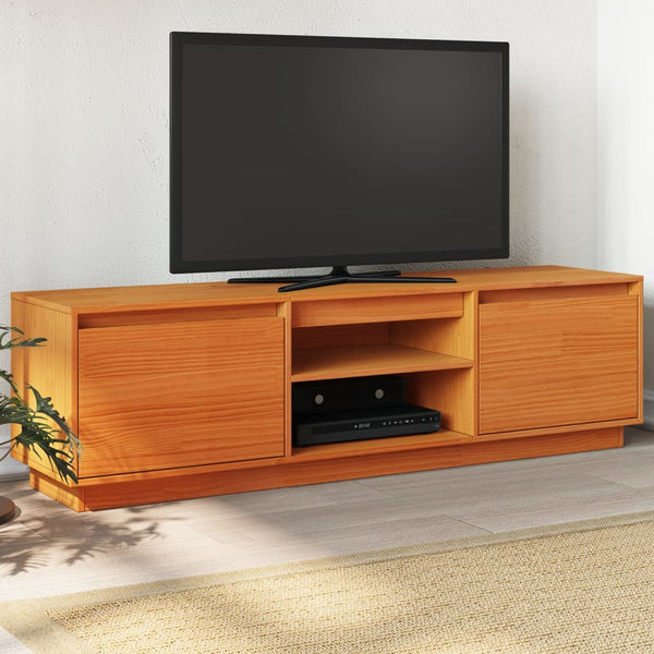 Móvel de TV 140x35x40 cm madeira de pinho maciça castanho mel