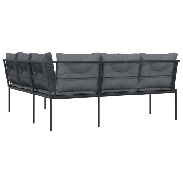 Sofá de jardim c/ almofadões formato de L aço/textilene preto