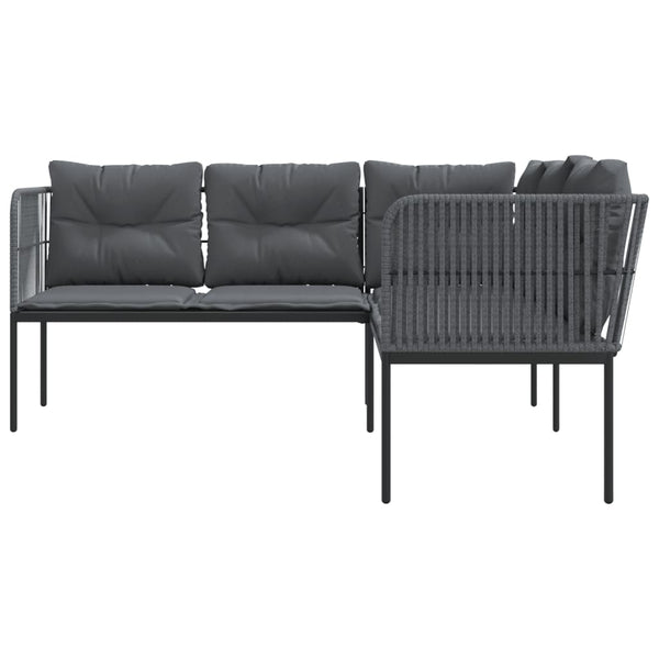 Sofá de jardim c/ almofadões formato de L aço/textilene preto