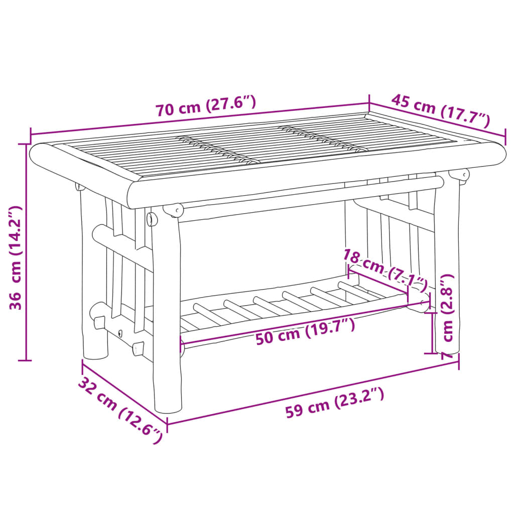 Mesa de centro 70x45x36 cm bambu