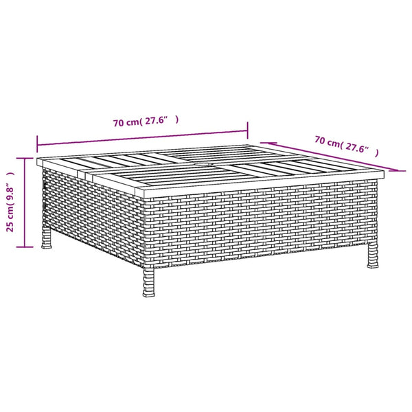 Mesa de jardim 70x70x25cm vime e madeira acácia maciça cinzento