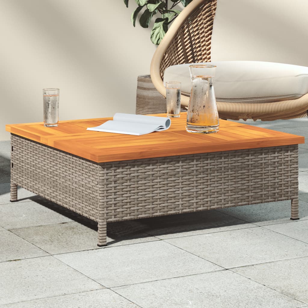 Mesa de jardim 70x70x25cm vime e madeira acácia maciça cinzento