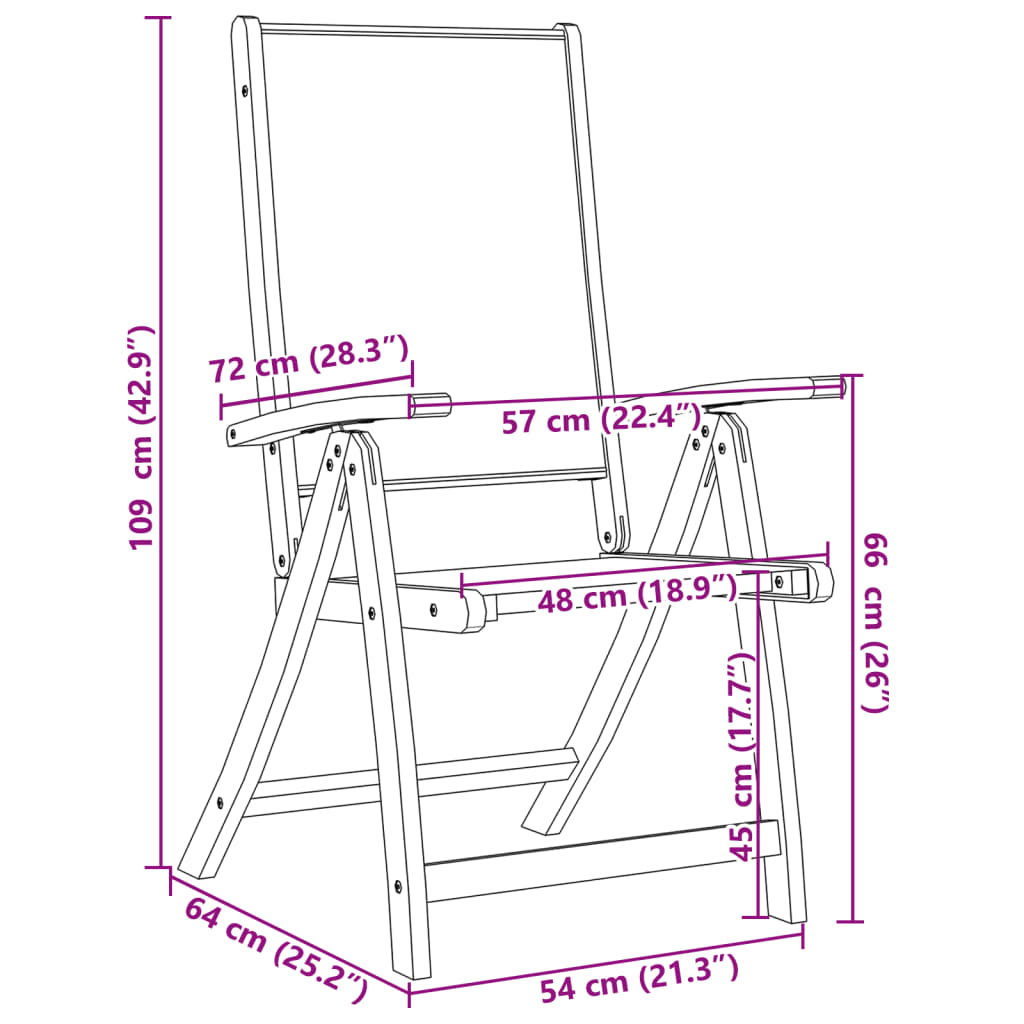 Cadeiras de jardim dobráveis 2 pcs acácia maciça e textilene