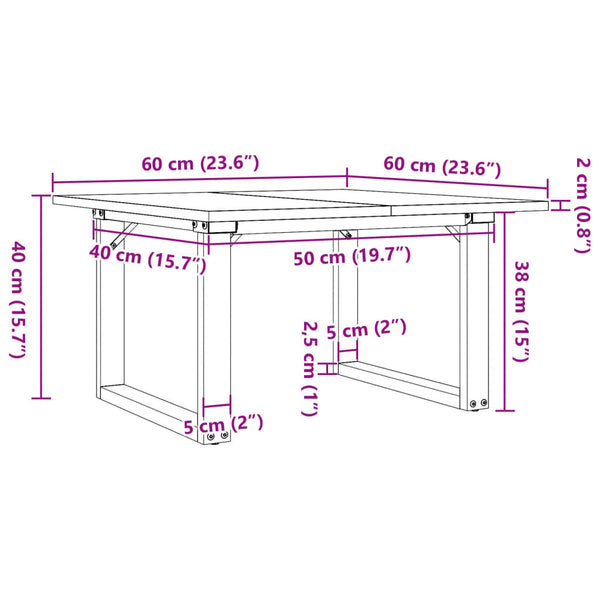 Mesa de centro estrutura em O 60x60x40 cm pinho e ferro fundido