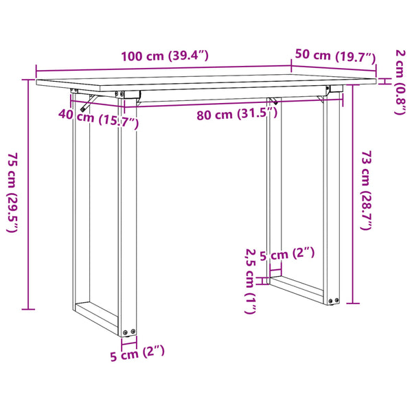 Mesa de jantar estrutura em O 100x50x75cm pinho e ferro fundido