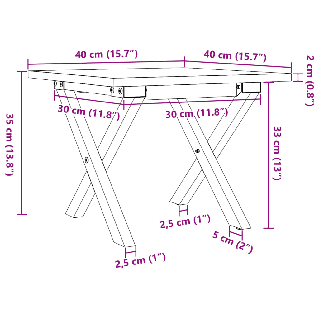 Mesa de centro estrutura em X 40x40x35 cm pinho e ferro fundido