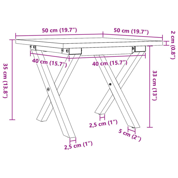 Mesa de centro estrutura em X 50x50x35 cm pinho e ferro fundido