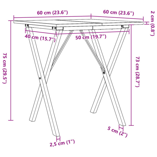 Mesa de jantar estrutura em X 60x60x75 cm pinho e ferro fundido