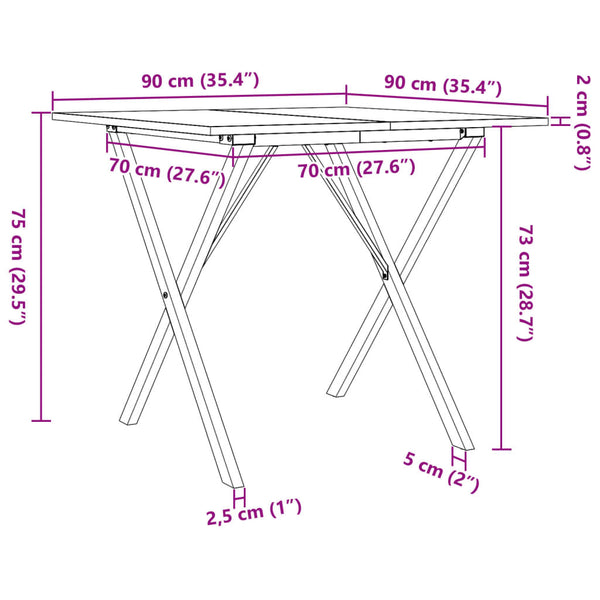 Mesa de jantar estrutura em X 90x90x75 cm pinho e ferro fundido