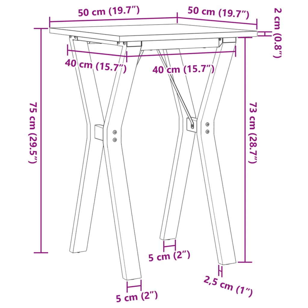 Mesa de jantar estrutura em Y 50x50x75 cm pinho e ferro fundido