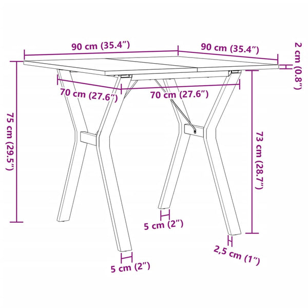 Mesa de jantar estrutura em Y 90x90x75 cm pinho e ferro fundido