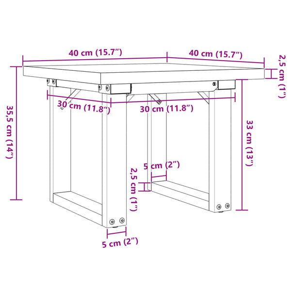 Mesa de centro estrutura em O 40x40x35,5 cm pinho/ferro fundido
