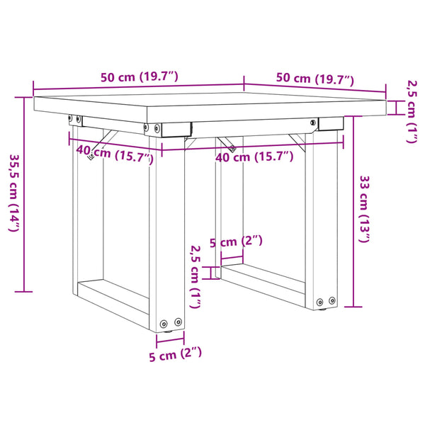 Mesa de centro estrutura em O 50x50x35,5 cm pinho/ferro fundido