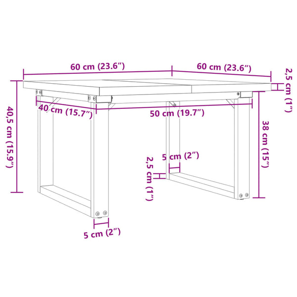 Mesa de centro estrutura em O 60x60x40,5 cm pinho/ferro fundido