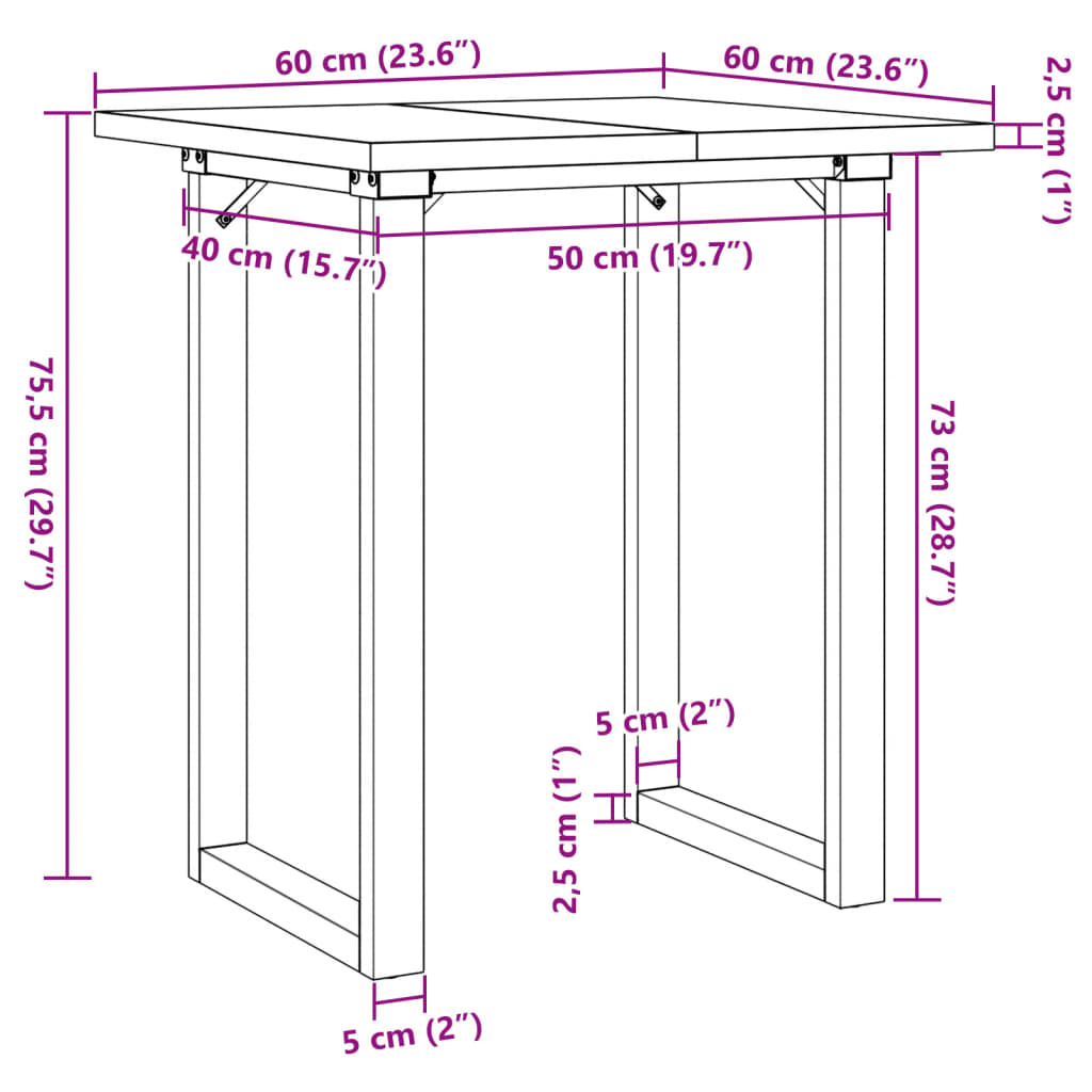 Mesa de jantar estrutura em O 60x60x75,5 cm pinho/ferro fundido