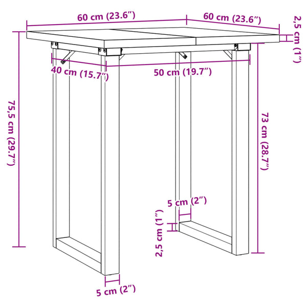 Mesa de jantar estrutura em O 60x60x75,5 cm pinho/ferro fundido