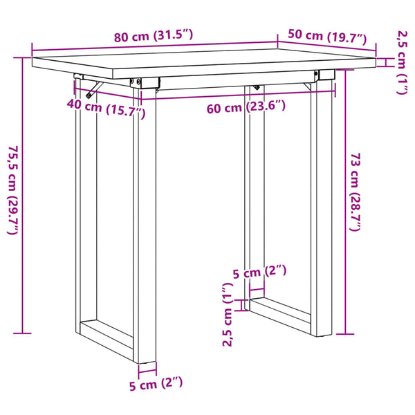 Mesa de jantar estrutura em O 80x50x75,5 cm pinho/ferro fundido