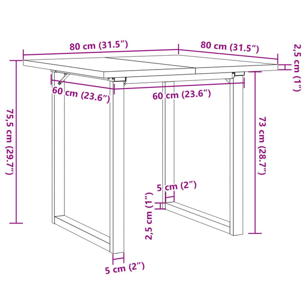 Mesa de jantar estrutura em O 80x80x75,5 cm pinho/ferro fundido