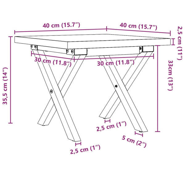 Mesa de centro estrutura em X 40x40x35,5 cm pinho/ferro fundido