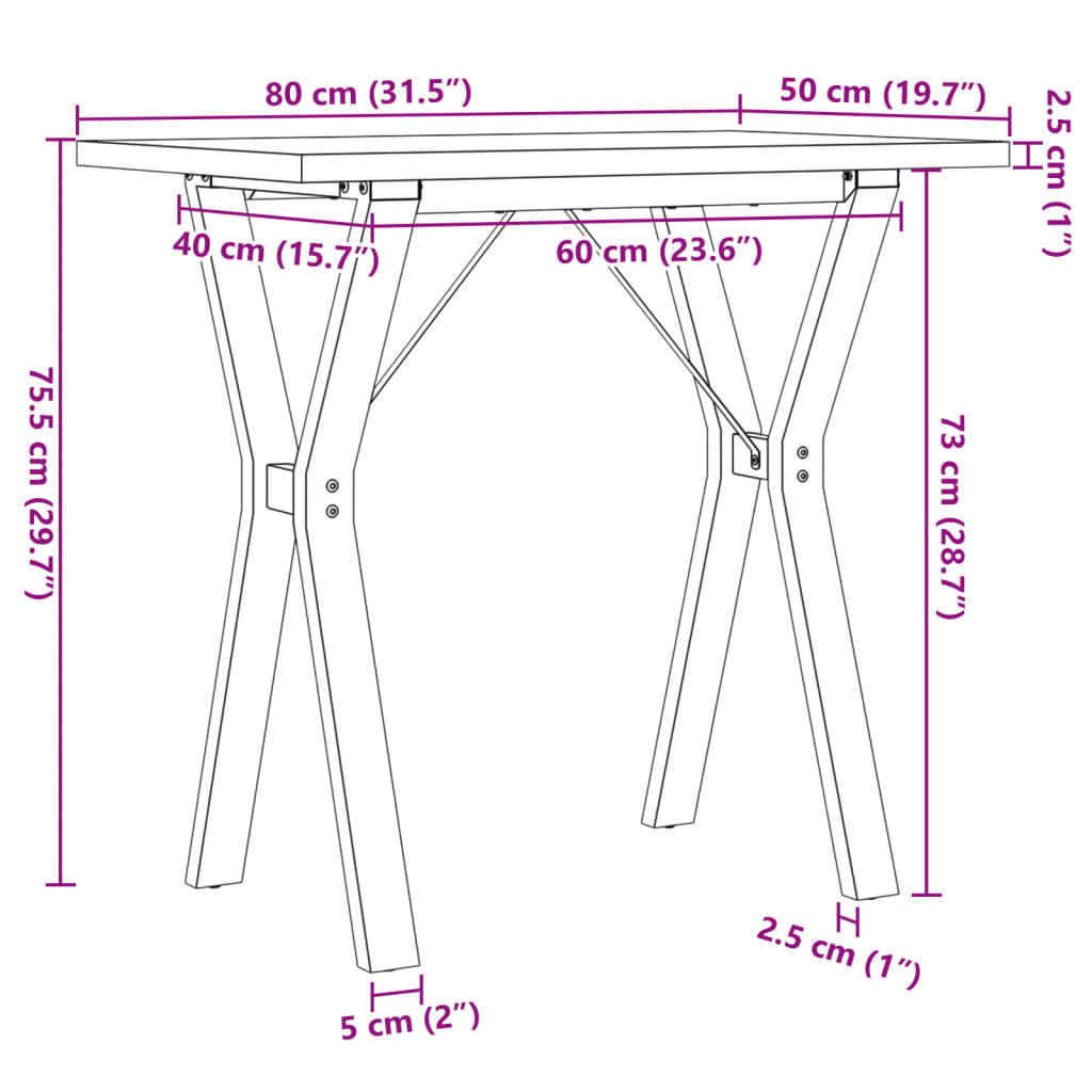Mesa de jantar estrutura em Y 80x50x75,5 cm pinho/ferro fundido