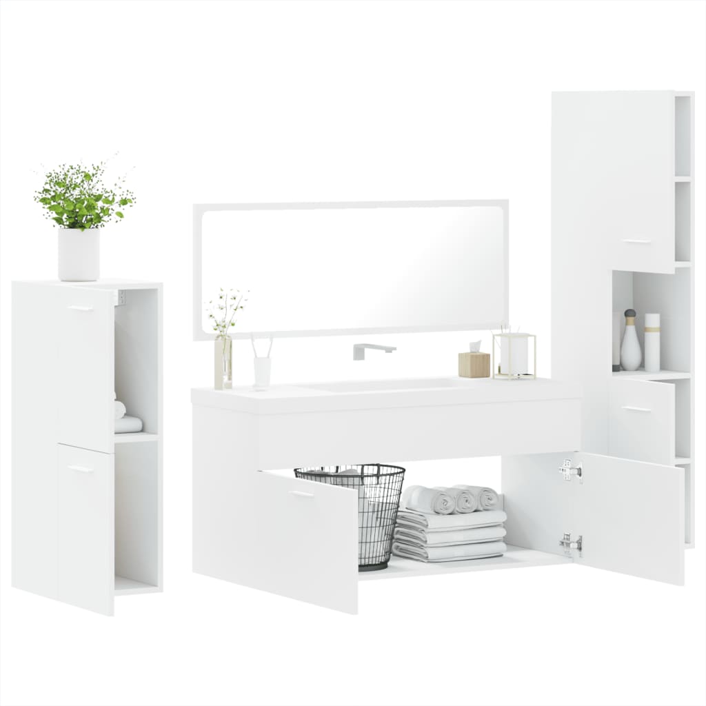 4 pcs conjunto móveis casa de banho derivados de madeira branco