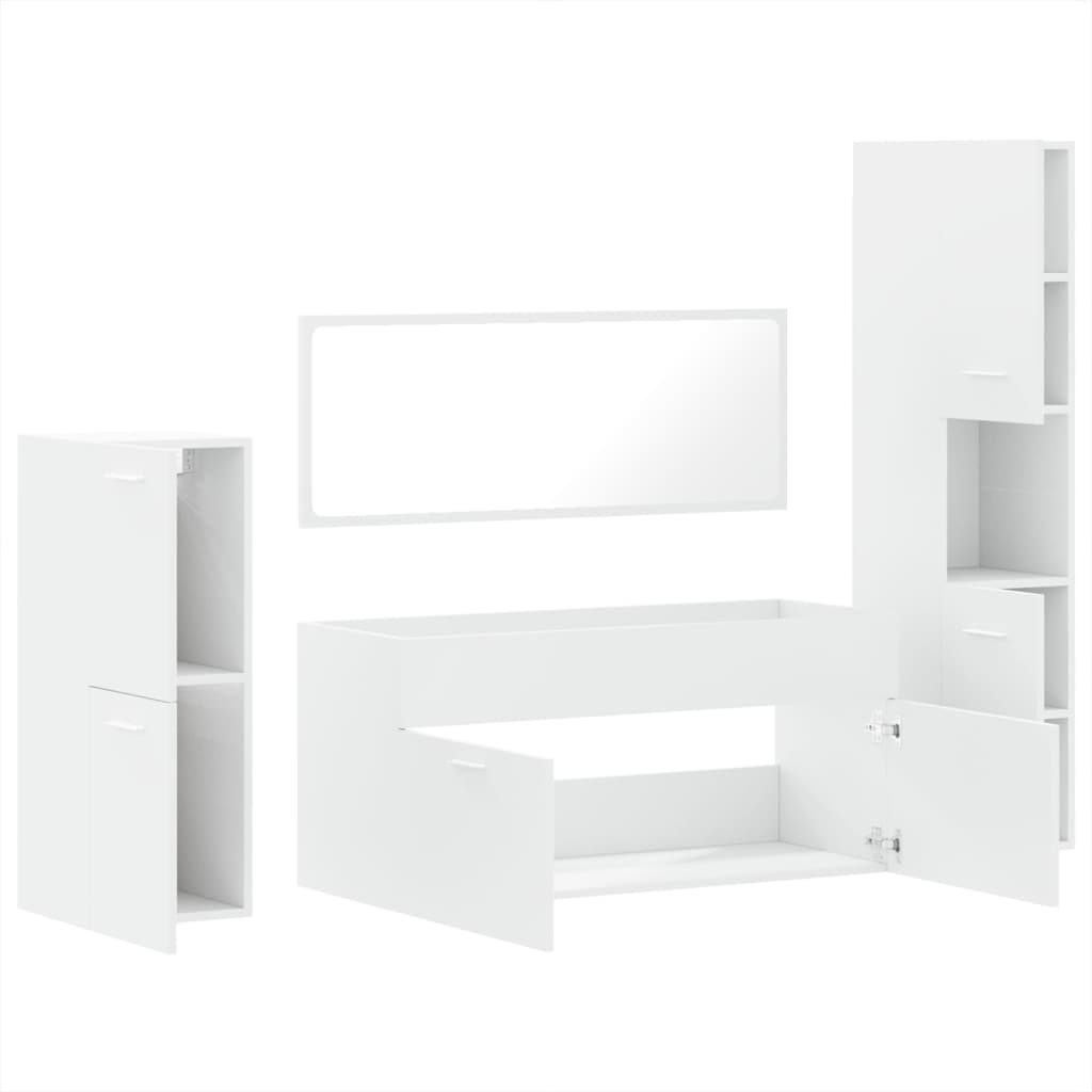 4 pcs conjunto móveis casa de banho derivados de madeira branco