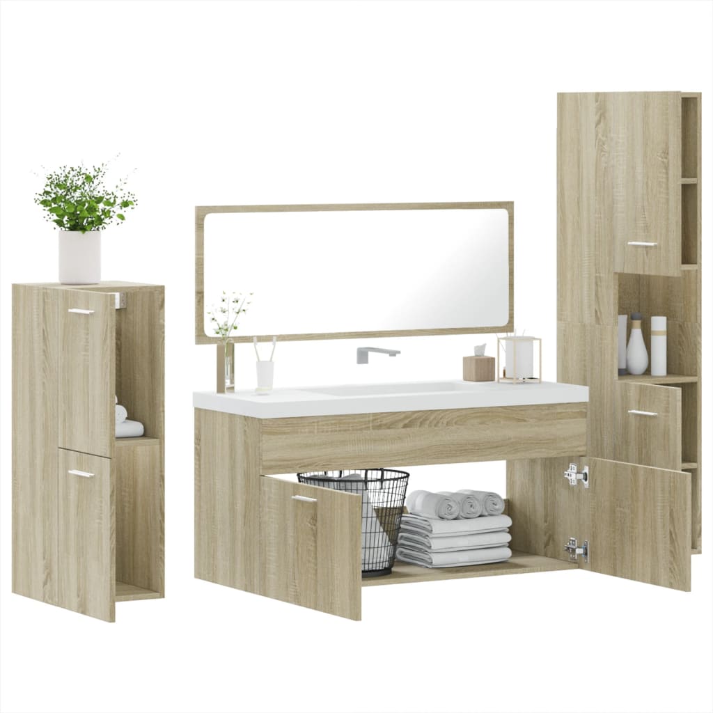 4 pcs conj. móveis casa banho derivados madeira carvalho sonoma
