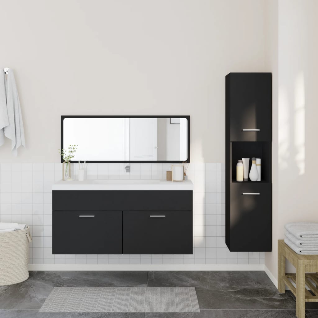 3 pcs conjunto móveis casa de banho derivados de madeira preto
