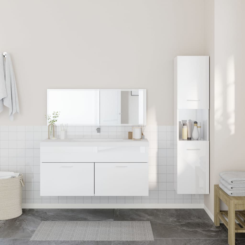 3pcs conj. móveis casa banho derivados madeira branco brilhante